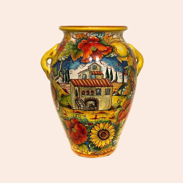 Vase with Tuscan countryside and poppies - two sizes